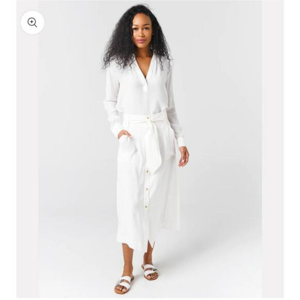 Brochu Walker White Carpi Button Front Gauzy Midi Skirt Medium